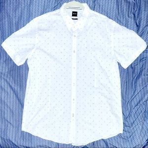 Hugo Boss S/S White Button Up Size L w/Little Blue Anchors 100% Cotton